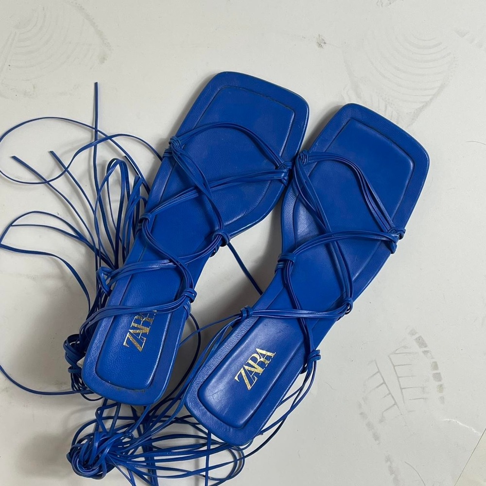 Blue Zara Lace Up Heels 8.5